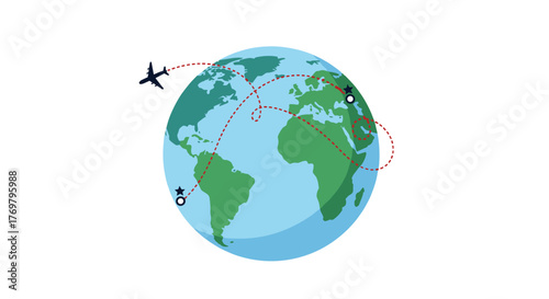 World travel destinations and routes by airplane for global tourism and international flight planning map