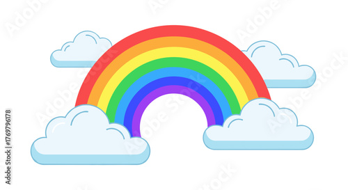 Colorful rainbow with clouds vector illustration graphic design element for weather and nature themes