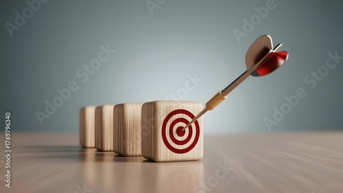 Business Goal Achievement Concept – Arrow Hitting Target Symbolizing Precision, Focus, and Success, Business goal and success concept. Focus on a goal and achieve successful business. 