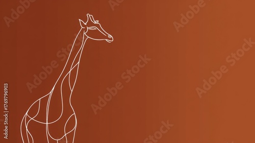 Minimal line art giraffe on terracotta background for modern interior decor and design concept