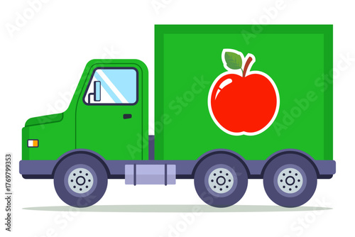 Green fruit transport van. Flat illustration.