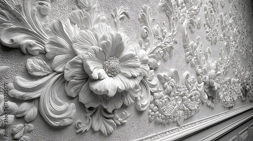 Classic ornamental flower carving wall relief high resolution picture