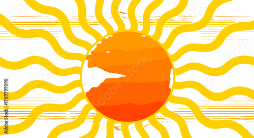 Retro Groovy Sunburst with Y2K Influence: Bold Orange and Yellow Wavy Rays on a Grungy Black Background, Evoking Nostalgia and Vibrant Energy for Graphic Design and Backgrounds