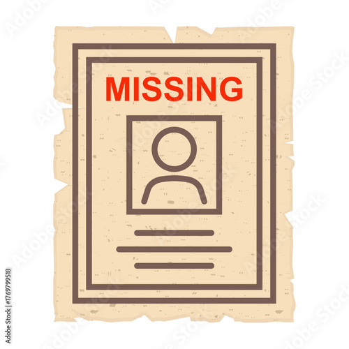 Poster on the wall missing person. Flat illustration.