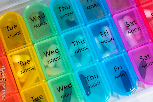 7 Day Weekly Pill Box for 3 Times a Day (Morning, Noon, Night), Daily Portable Travel Pill Box Organiser with different pills or vitamins inside