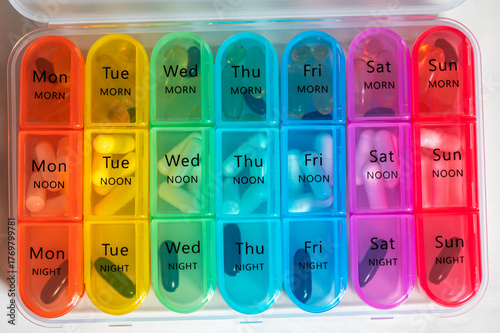 7 Day Weekly Pill Box for 3 Times a Day (Morning, Noon, Night), Daily Portable Travel Pill Box Organiser with different pills or vitamins inside