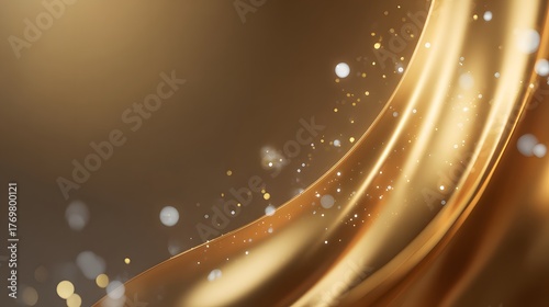 Golden wavy background with sparkles. golden wavy silk or satin luxury cloth texture
