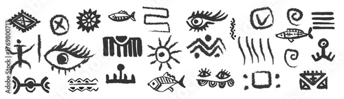 Tribal pattern. African silhouette print. Ethnic border ,  Vector tidy ornaments set , Aztec and Mayan graphi, Navajo elements., Set with african