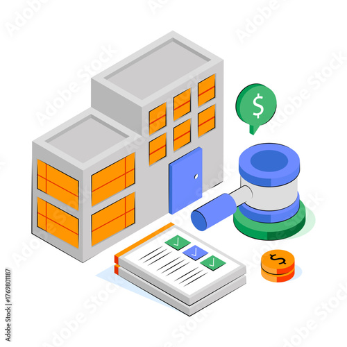 Conceptual isometric design illustration of real estate law