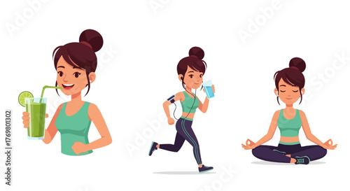 a vector woman practicing healthy lifestyle habits