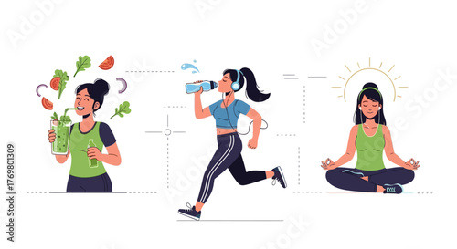 a vector woman practicing healthy lifestyle habits
