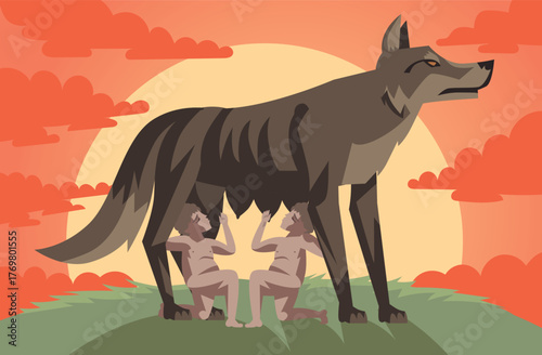 romulus and remus being suckled by a she wolf