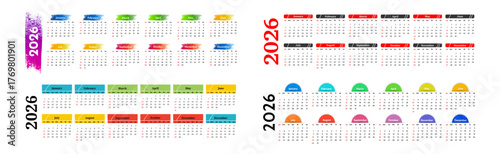 Set of calendars for 2026 isolated on a white background