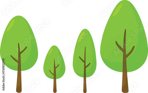 Stylized Green Trees of Varying Sizes