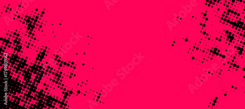 Grunge-style black halftone splatters on a vibrant pink background. Bold comic-inspired vector design with edgy contrast.