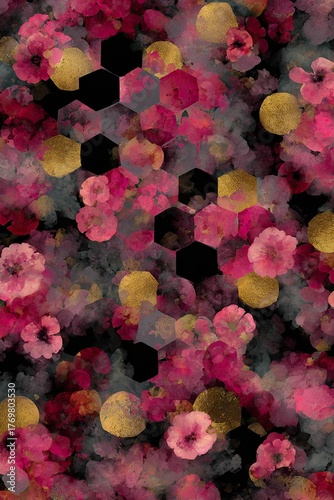 Abstract background featuring berry bloom and plum noir tones with geometric shapes, creating a vibrant and dynamic visual experience for artistic projects and design applications