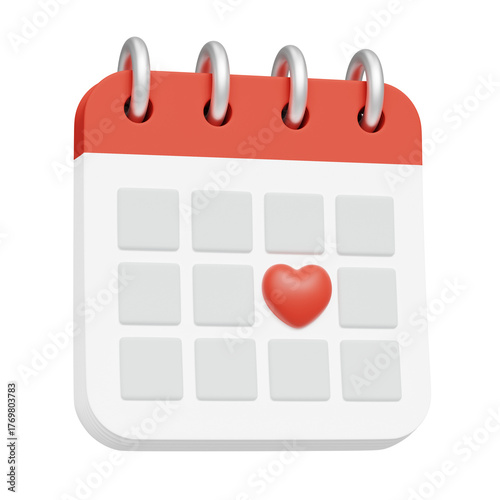 3d valentines day calendar. 14 February calendar 3d illustration icon with red heart isolated on transparent background. St. Valentine's day, favorite day, birthday date concept.png