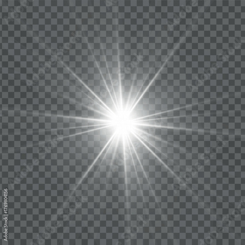 White glowing light. Beautiful star Light from the rays. Sun with lens flare. Bright beautiful star. Sunlight.
