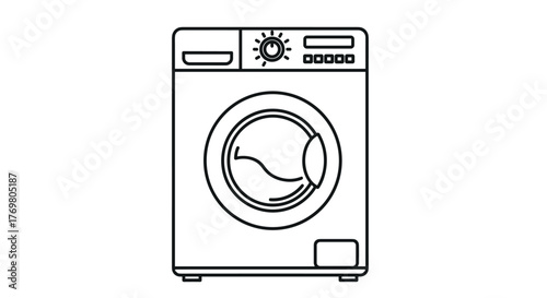 Clean and Modern Outline Icon Set Representing Laundry Workflow Zones, Including a Sorting Bin, Washing Machine, Tumble Dryer, and Drying Rack, Ideal for Home Appliances and Cleaning Service