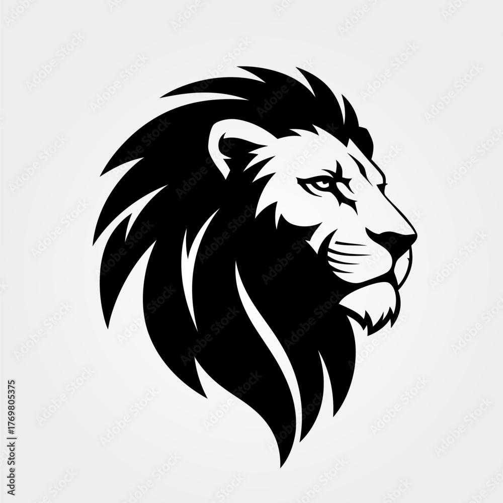 Fototapeta premium Majestic Lion Head Profile Silhouette Vector Art.