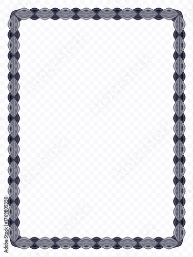 Black and white square frame, vector illustration of intertwined shapes on a transparent background. Suitable for cards, invitations, notepads, notebooks, and posters.