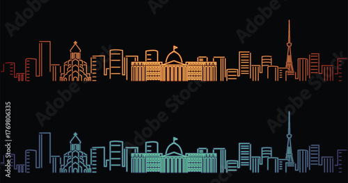Tbilisi Neon Style Simple Skyline on Dark Background