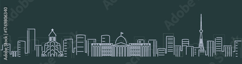 Tbilisi Simple Lines Skyline on Dark Background