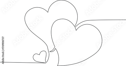 Heart one line art. Continous Group of Hearts illustration. hand drawn heart icon. Heart vector love symbol collection one single line sketch.