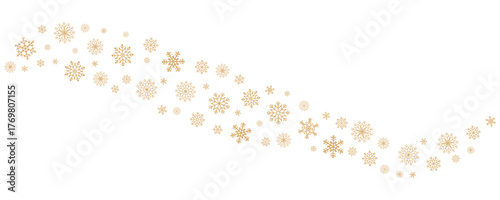 Curved arc made of gold snowflakes. Elegant winter ornament for seasonal greeting cards, invitations, packaging and festive design