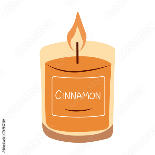 Cozy candle with cinnamon scent. Perfect for hygge, home decor, autumn aroma, and warm atmosphere [Converted]