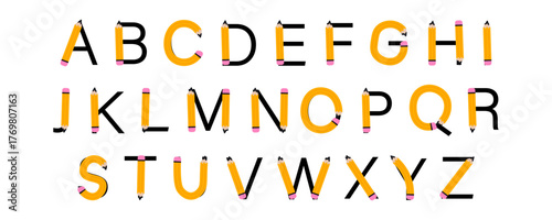 Creative alphabet made of pencils, perfect for back to school designs. Colorful letters ideal for classroom decor, kids' projects, educational posters and stationery