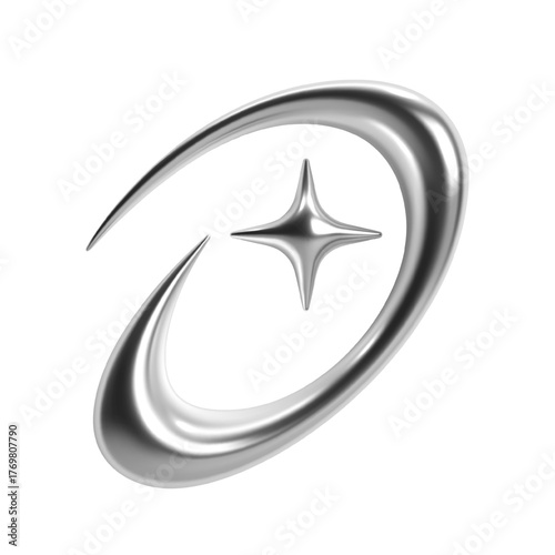 3d chrome orbit shape with glossy metallic y2k star reflecting futuristic aesthetic