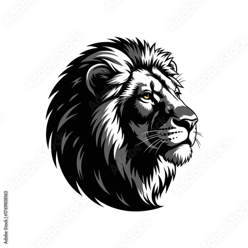 Majestic lion portrait showcasing strength and regal presence in monochrome.
