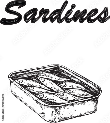 Black and white poster on a transparent background in a retro sardine style. Color can be added.