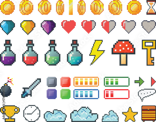 Pixel game element set, platformer