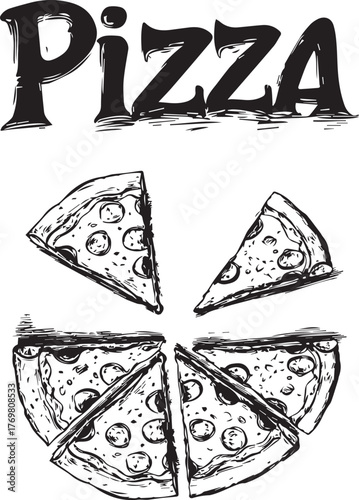 Black and white retro pizza poster, color can be added