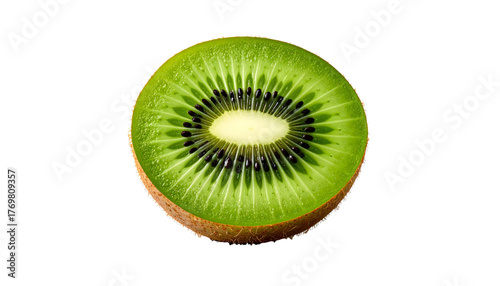 Fresh green kiwi fruit slice cross section transparent background