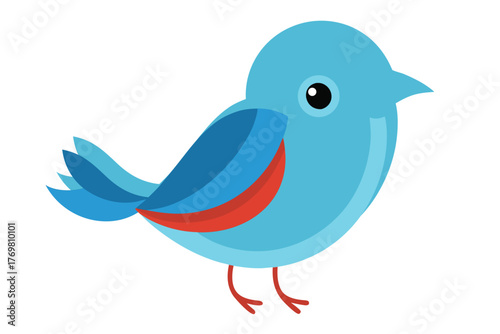 Cute blue bird silhouette with red accents isolated on white background