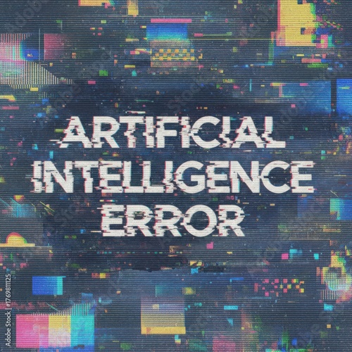Abstract digital background with glitch effect and text “Artificial Intelligence Error”