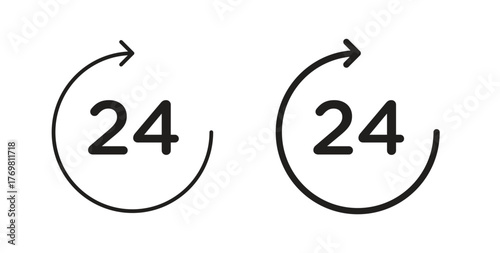 24 Hour time icons with simple flat and thin stroke style