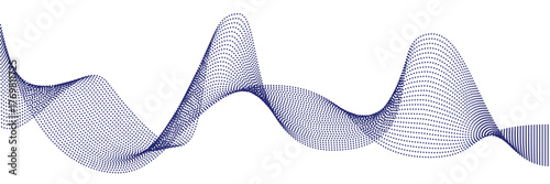 Abstract halftone wave made of blue dots forming a dynamic flowing pattern. Modern digital background for technology, science, or sound visualization design projects.