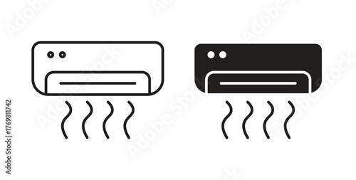 Air conditioner icons with simple flat and thin stroke style