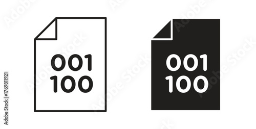 Binary code icons with simple flat and thin stroke style