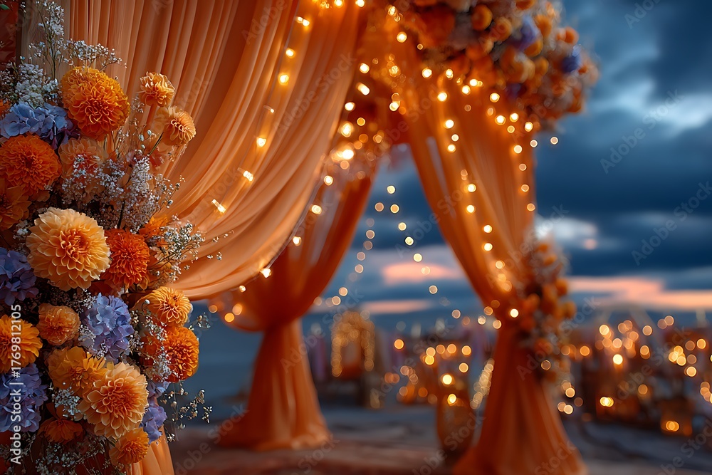 Fototapeta premium Luxurious wedding gate floral decor high resolution picture