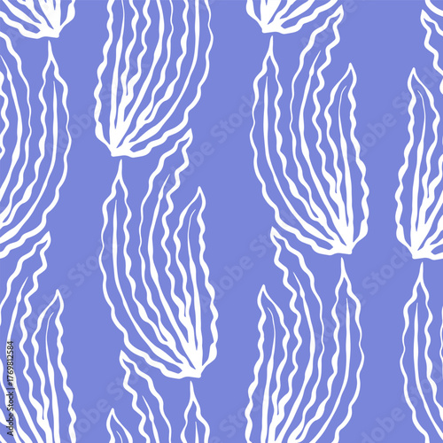 Corals and seaweed seamless pattern. Abstract Botanical Illustration. Underwater sea plants and flora. Hand Drawn 