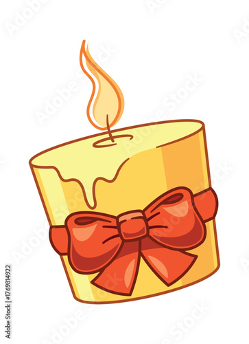 Burning wax candle Christmas attribute