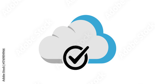 Cloud computing icon with a checkmark, symbolizing data security, successful synchronization, and verified cloud storage services. This clean vector graphic is ideal for technology, business, and