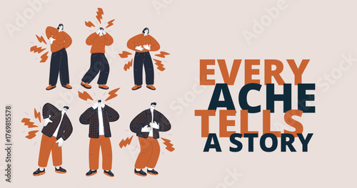 Vector illustration of a man and woman carrying invisible burdens, symbolizing pain, stress, and shared struggle