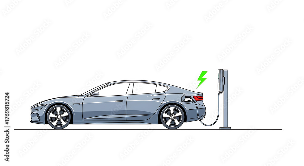 Fototapeta premium Vector electric car charging at station