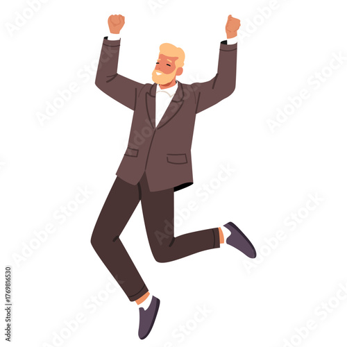 Adult businessman cartoon character signifying strong leadership, experience, and decisive success